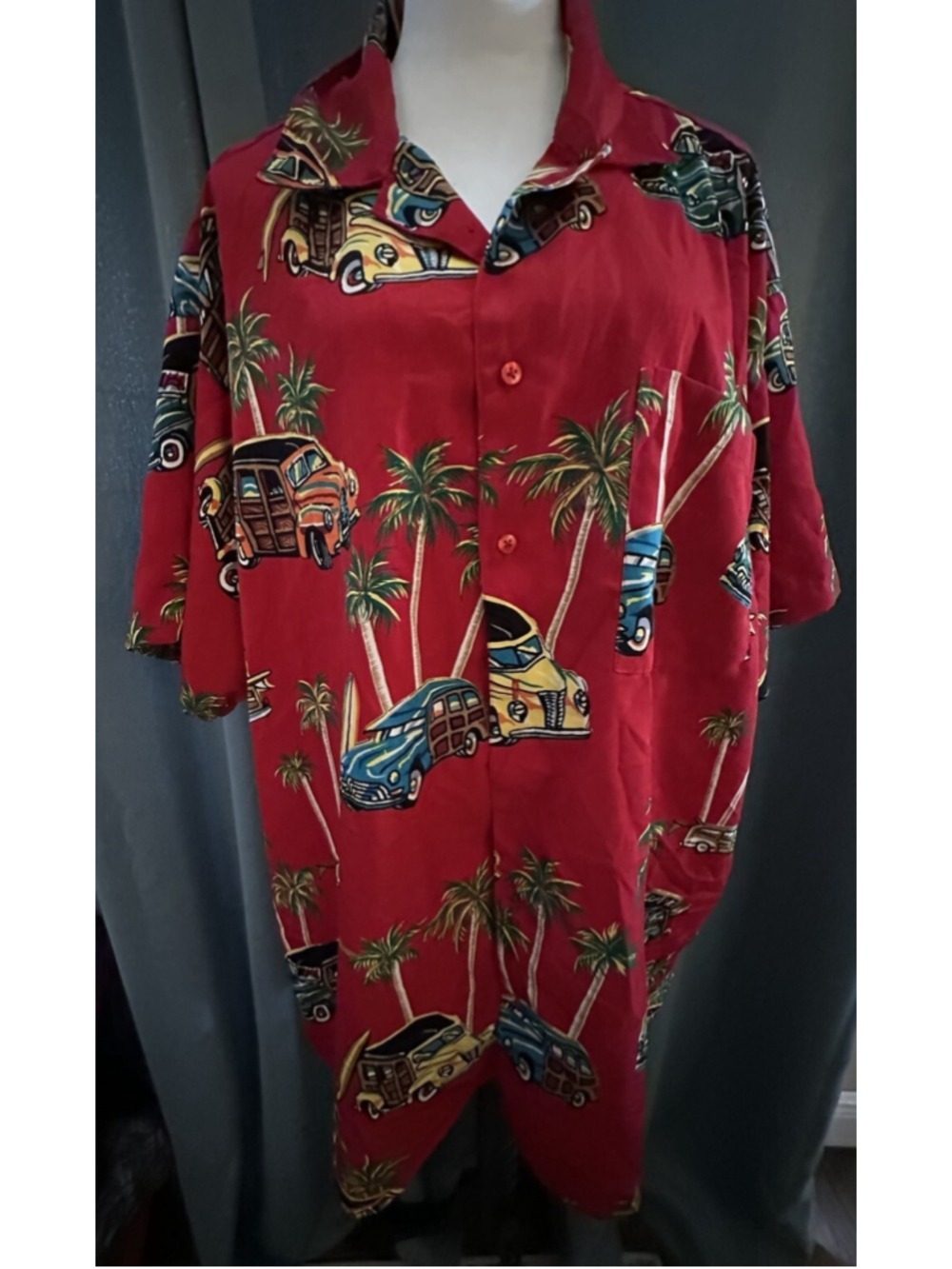 Profile Hawaiian Shirt 4XT Woody Wagon Cars Surfboards Palms Red Polyester